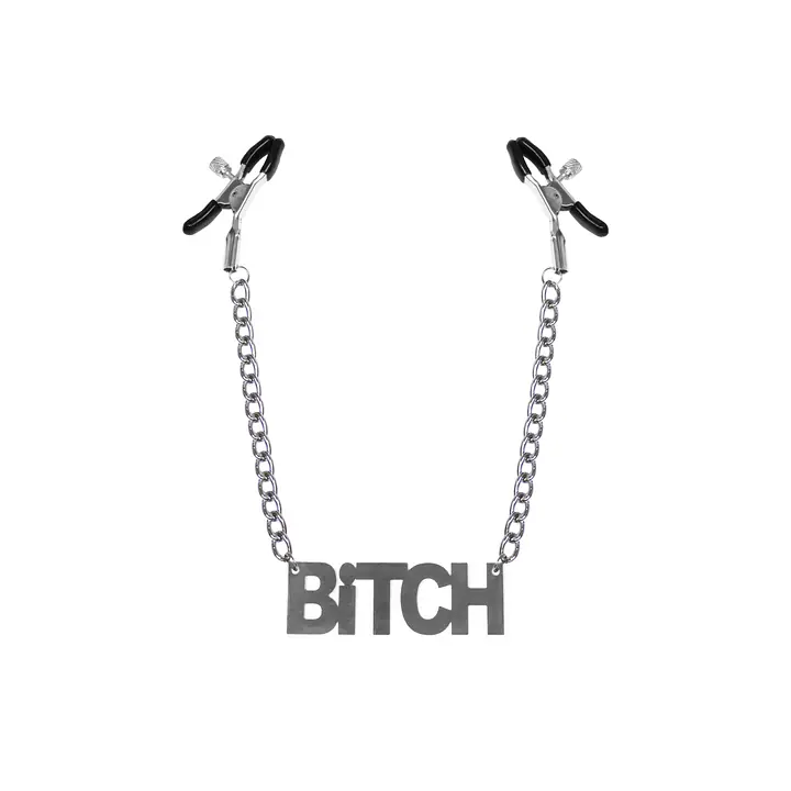 Затискачі для сосків Bitch, Feral Feelings - Nipple clamps Bitch, срібло/чорний - Master