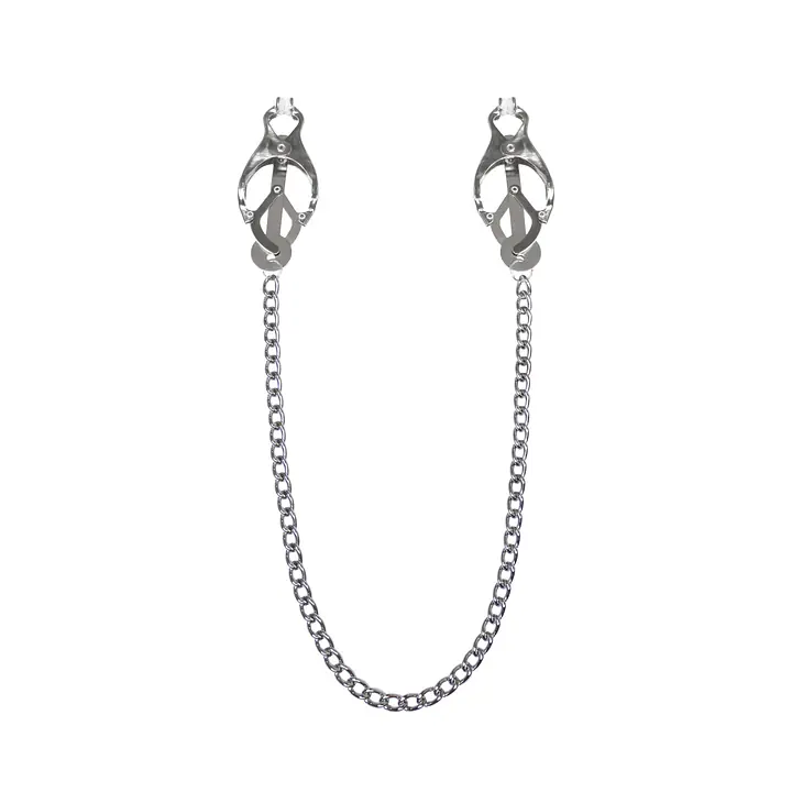 Затискачі для сосків з ланцюжком Feral Feelings - Clover nipple clamps, срібло/білий - Master