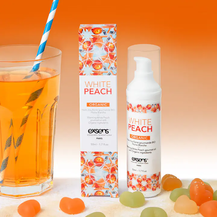 Масажна олія EXSENS Organic White Peach 50мл розігрівальна, без цукру, без парабенів, їстівна - Master