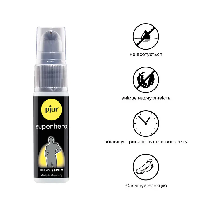 Пролонгувальний гель pjur Superhero Serum 20 мл, створює невидиму плівку, що знижує чутливість - Master