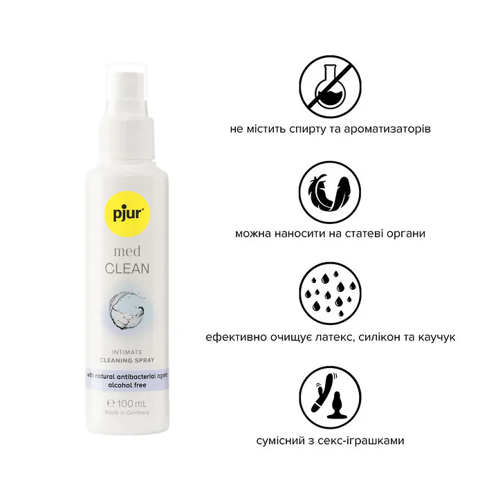 Очищувальний спрей pjur med CLEAN 100 мл для ніжної шкіри та іграшок, антибактеріальний - Master