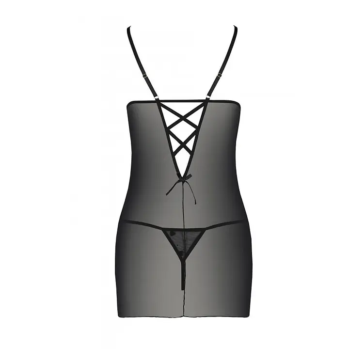 Сорочка з вирізами на грудях, стрінги Passion LOVELIA CHEMISE S/M, black - Master