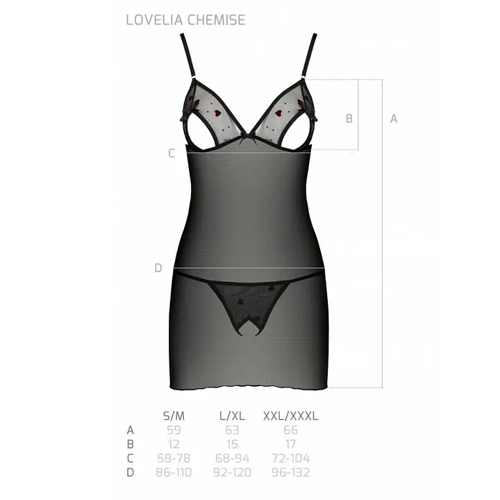 Сорочка з вирізами на грудях, стрінги Passion LOVELIA CHEMISE S/M, black - Master