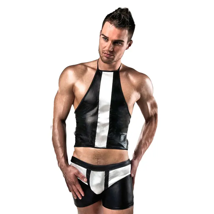 Розпродаж!!! Комплект білизни Passion 018 SET XXL/XXXL, чорні шортики і топік з білими елементами - Master