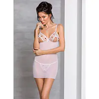 Сорочка з вирізами на грудях, стрінги Passion LOVELIA CHEMISE S/M, white - Master