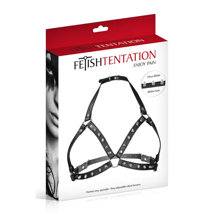 Портупея з металевими шипами Fetish Tentation Sexy Adjustable Chest Harness - Master