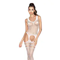 Бодістокінг Passion BS038 white, комбінезон, імітація панчіх і пояса - Master