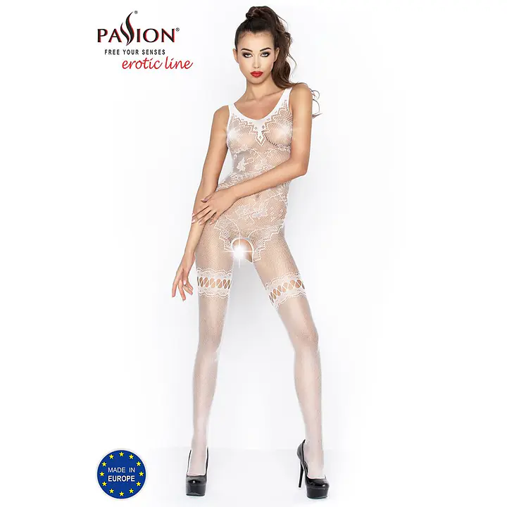 Бодістокінг Passion BS045 white, комбінезон, імітація панчох і боді - Master