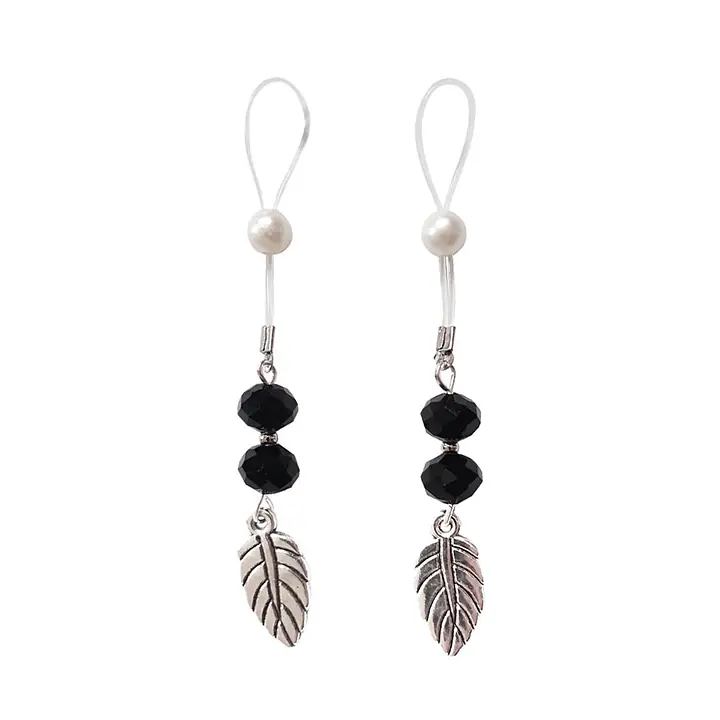 Прикраси з намистинами та листочком для сосків Art of Sex – Nipple Jewelry Leaf, чорні - Master