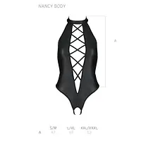 Боді з еко-шкіри з імітацією шнурівки та відкритим доступом Passion NANCY BODY S/M, black - Master
