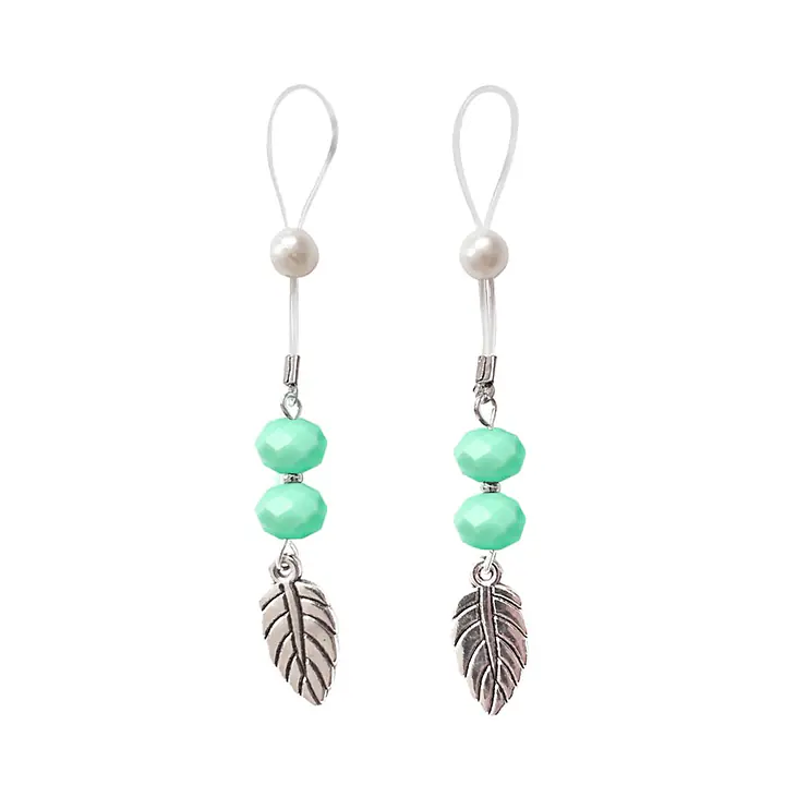 Прикраси з намистинами та листочком для сосків Art of Sex – Nipple Jewelry Leaf, м’ятні - Master