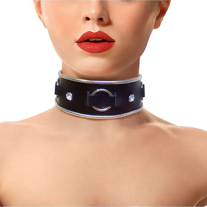 Ошейник из натуральной кожи со стразами и кольцом Art of Sex -  Collar Ring - Master