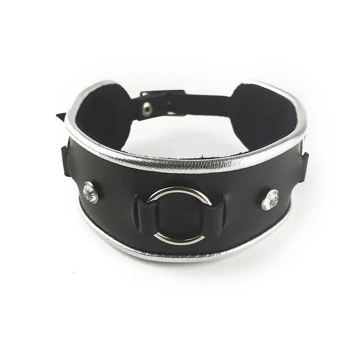Ошейник из натуральной кожи со стразами и кольцом Art of Sex -  Collar Ring - Master