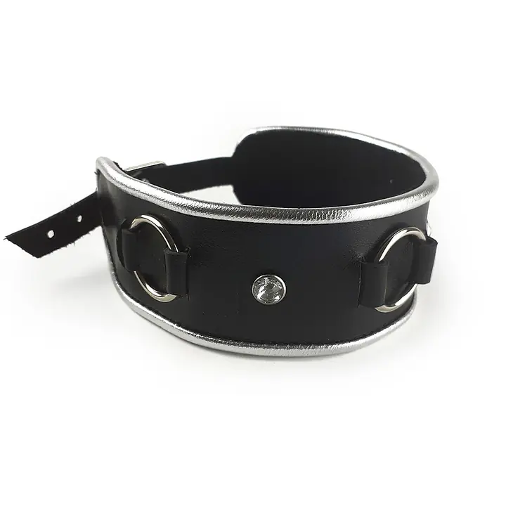 Ошейник из натуральной кожи со стразами и кольцом Art of Sex -  Collar Ring - Master