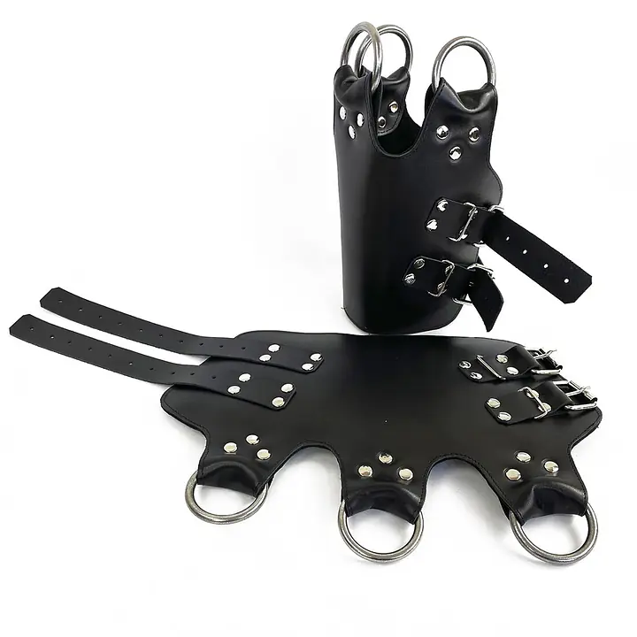 Поножі-манжети для підвісу за ноги Art of Sex – Leg Cuffs For Suspension, чорні, натуральна шкіра - Master