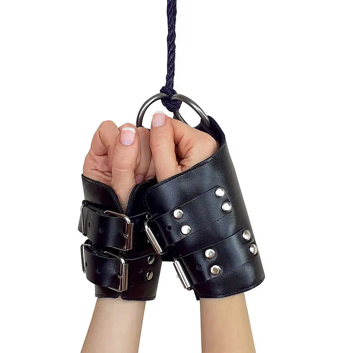 Манжети для підвісу за руки Art of Sex – Kinky Hand Cuffs For Suspension, чорні, натуральна шкіра - Master