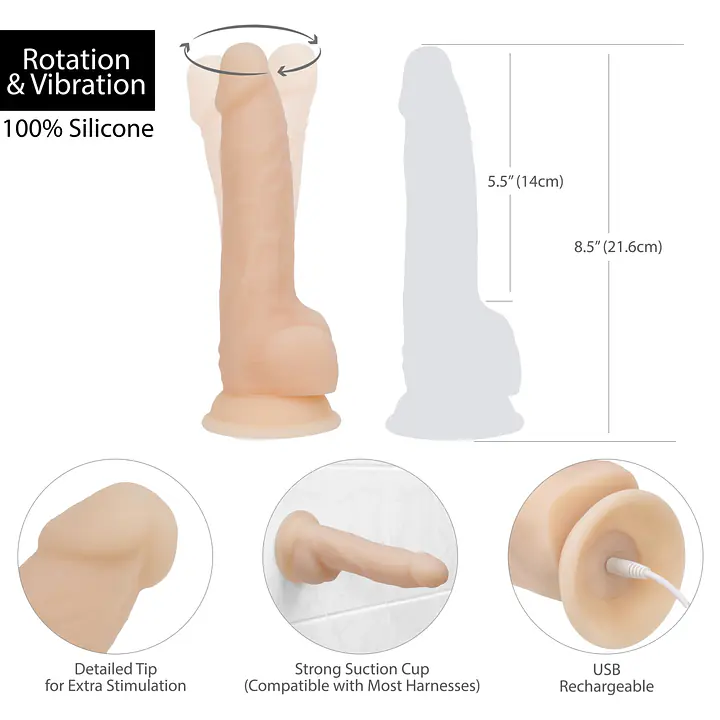 Фалоімітатор з вібрацією та ротацією Naked ADDICTION James 8″ Rotating&Vibrating Dong,пульт ДК - Master
