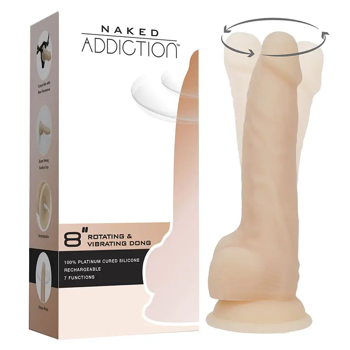 Фалоімітатор з вібрацією та ротацією Naked ADDICTION James 8″ Rotating&Vibrating Dong,пульт ДК - Master