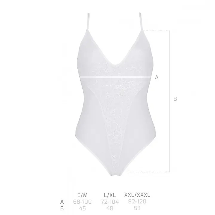 Боді з ажурним декором та відкритим кроком Passion URSULA BODY XXL/XXXL, white - Master