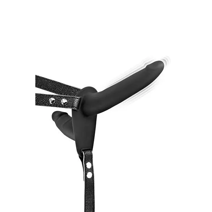 Подвійний страпон з вібрацією Fetish Tentation Vibrating Strap-On with Double Dildo Black - Master