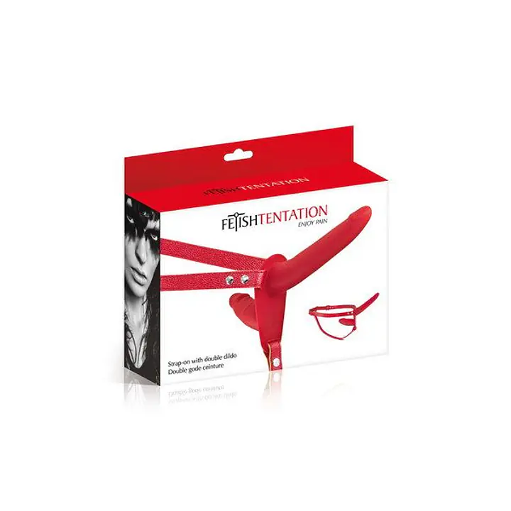 Подвійний страпон Fetish Tentation Strap-On with Double Dildo Red - Master