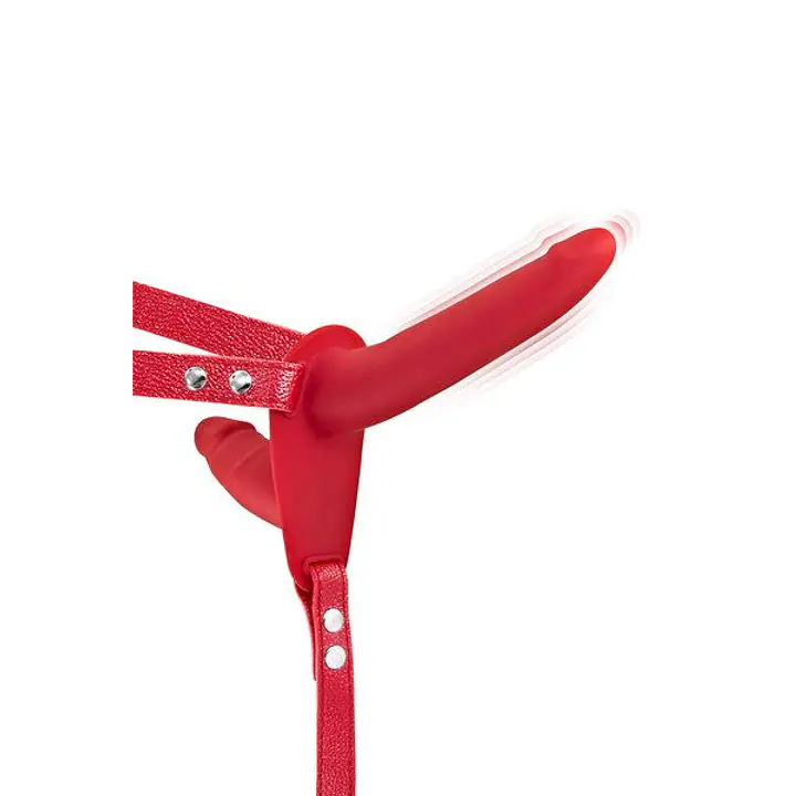 Подвійний страпон з вібрацією Fetish Tentation Vibrating Strap-On with Double Dildo Red - Master