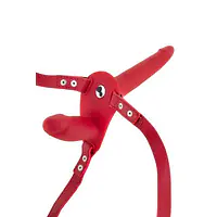 Подвійний страпон з вібрацією Fetish Tentation Vibrating Strap-On with Double Dildo Red - Master