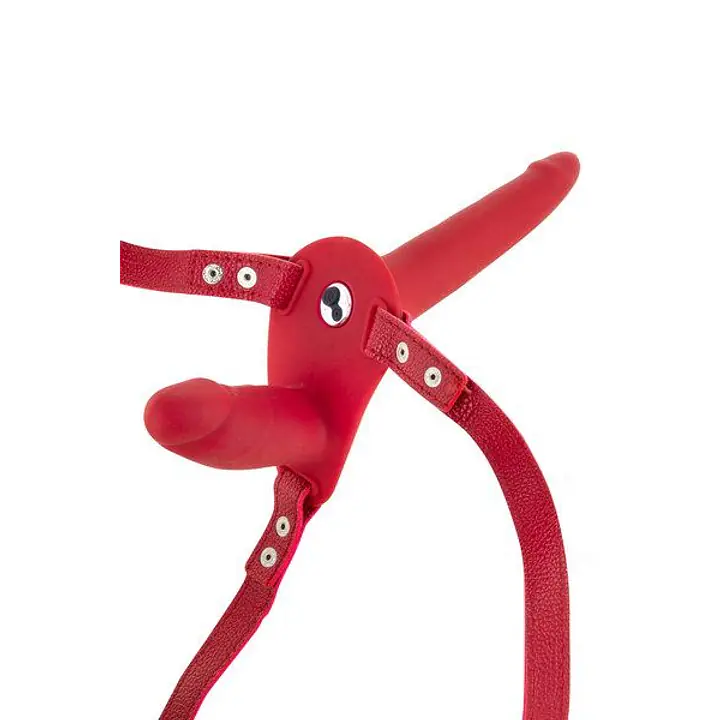 Подвійний страпон з вібрацією Fetish Tentation Vibrating Strap-On with Double Dildo Red - Master