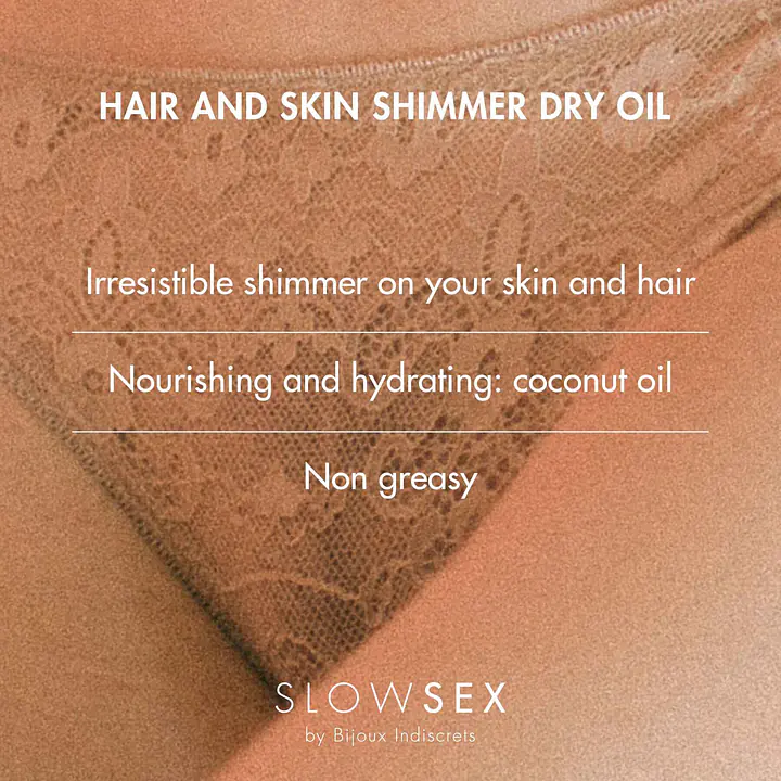 Суха олія-шимер для волосся та тіла Bijoux Indiscrets Slow Sex Hair and skin shimmer dry oil - Master