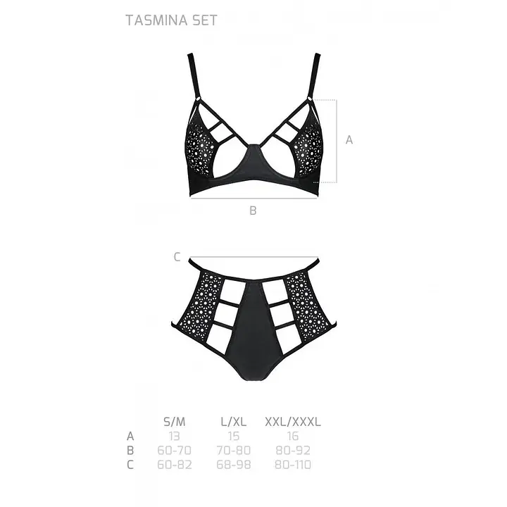 Розпродаж!!! Комплект з екошкіри Passion Tamaris Set black L/XL, бюстгальтер та трусики - Master