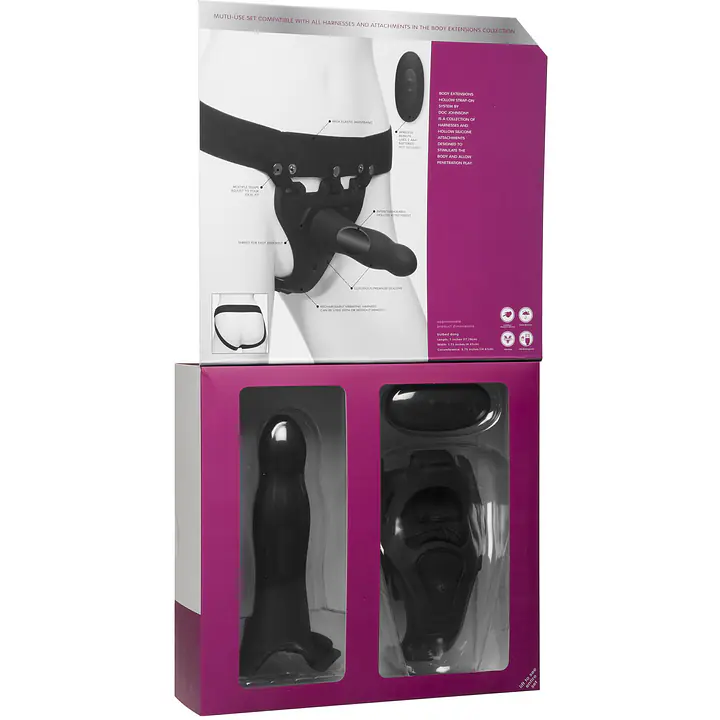 Страпон унісекс Doc Johnson Body Extensions – Be Aroused, вібрація, пульт керування, порожня насадка - Master