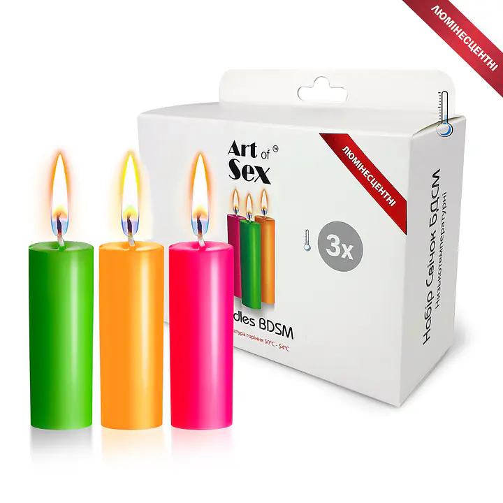 Набір воскових свічок Art of Sex size S 10 см (3 шт), низькотемпературні, люмінісцентні - Master