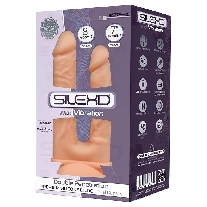 Фалоімітатор подвійний з вібрацією SilexD Double Gusto Flesh Motor (Model 1 size 8"&7"),двошарови - Master