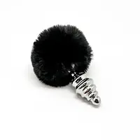 Металева анальна пробка Кролячий хвостик Alive Fluffy Twist Plug M Black, діаметр 3,4 см - Master