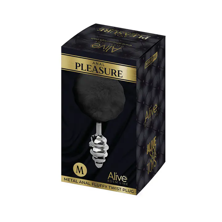 Металева анальна пробка Кролячий хвостик Alive Fluffy Twist Plug M Black, діаметр 3,4 см - Master