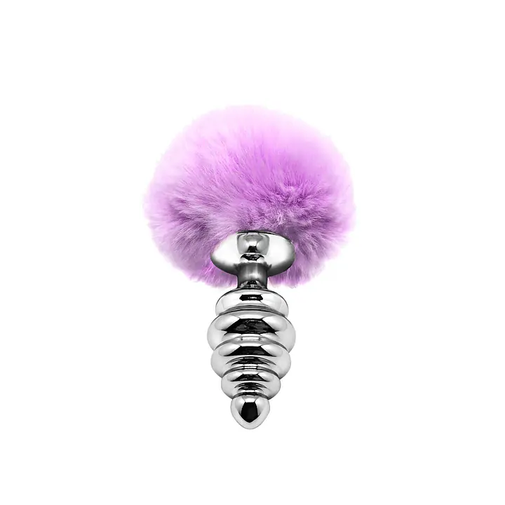 Металева анальна пробка Кролячий хвостик Alive Fluffy Twist Plug M Purple, діаметр 3,4 см - Master