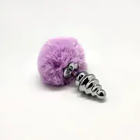 Металева анальна пробка Кролячий хвостик Alive Fluffy Twist Plug M Purple, діаметр 3,4 см - Master