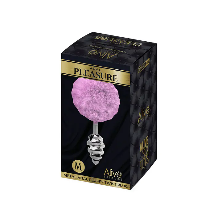Металева анальна пробка Кролячий хвостик Alive Fluffy Twist Plug M Purple, діаметр 3,4 см - Master