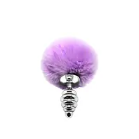 Металева анальна пробка Кролячий хвостик Alive Fluffy Twist Plug S Purple, діаметр 2,9 см - Master