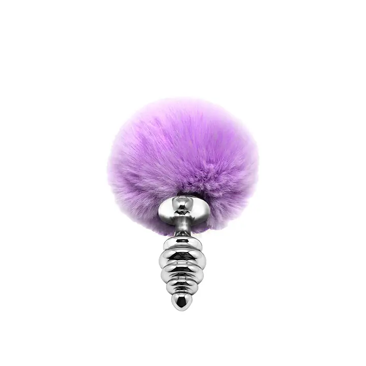 Металева анальна пробка Кролячий хвостик Alive Fluffy Twist Plug S Purple, діаметр 2,9 см - Master