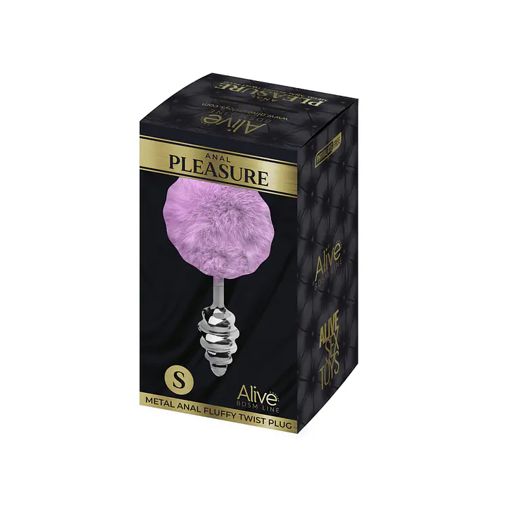 Металева анальна пробка Кролячий хвостик Alive Fluffy Twist Plug S Purple, діаметр 2,9 см - Master