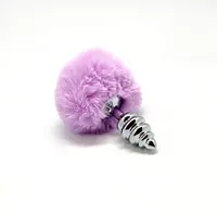 Металева анальна пробка Кролячий хвостик Alive Fluffy Twist Plug S Purple, діаметр 2,9 см - Master