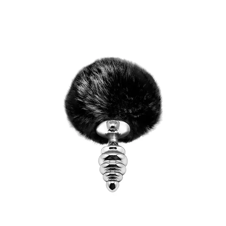 Металева анальна пробка Кролячий хвостик Alive Fluffy Twist Plug S Black, діаметр 2,9 см - Master