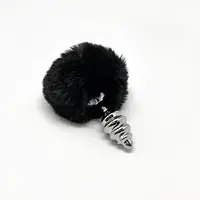 Металева анальна пробка Кролячий хвостик Alive Fluffy Twist Plug S Black, діаметр 2,9 см - Master