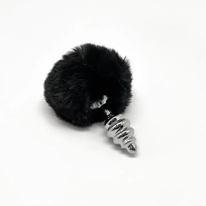 Металева анальна пробка Кролячий хвостик Alive Fluffy Twist Plug S Black, діаметр 2,9 см - Master