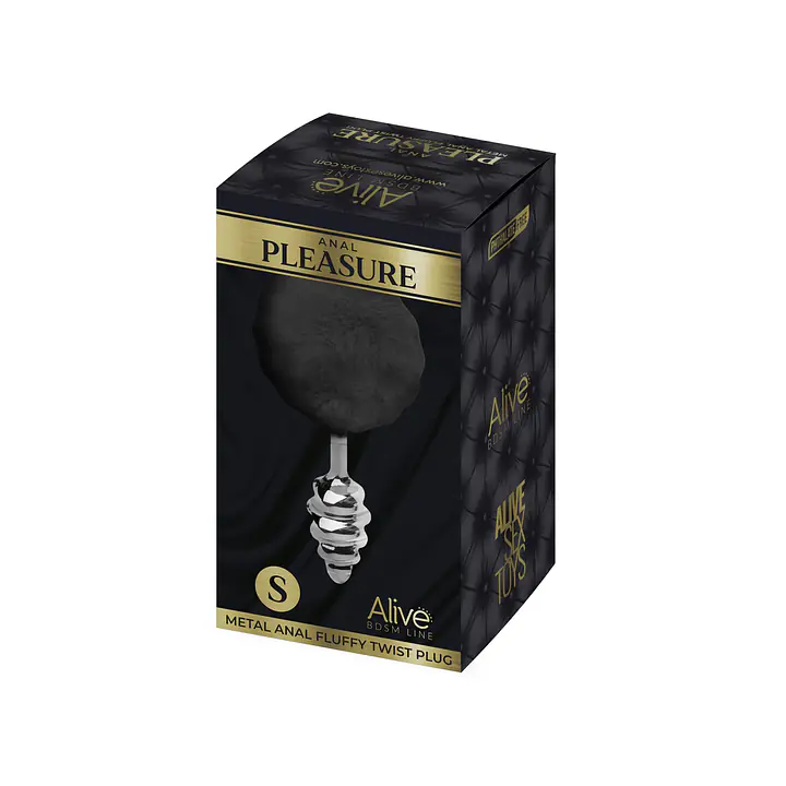 Металева анальна пробка Кролячий хвостик Alive Fluffy Twist Plug S Black, діаметр 2,9 см - Master