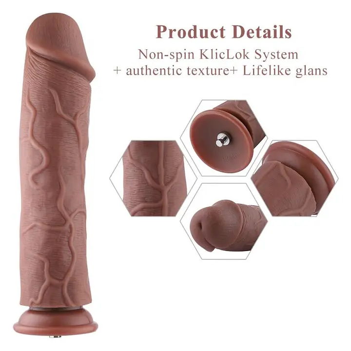 Силіконовий фалоімітатор для секс-машин Hismith 11″ Silicone Dildo, система KlicLok - Master