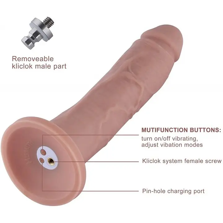 Фалоімітатор 10.2″ з вібрацією для секс-машин Hismith Silicone Dildo with Vibe, KlicLok, пульт ДК - Master