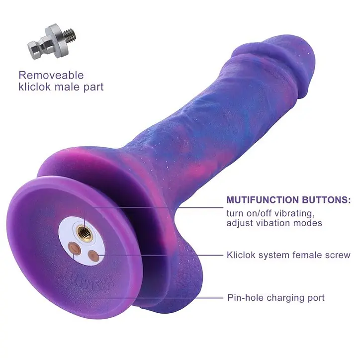 Фалоімітатор 8.2″ з вібрацією для секс-машин Hismith Purple Silicone Dildo with Vibe, KlicLok - Master
