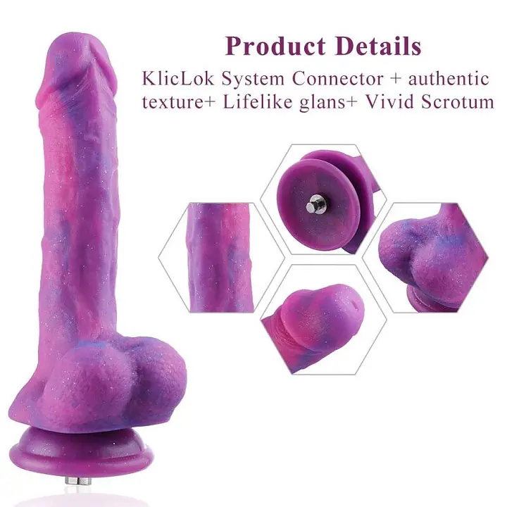 Фалоімітатор 8.2″ з вібрацією для секс-машин Hismith Purple Silicone Dildo with Vibe, KlicLok - Master